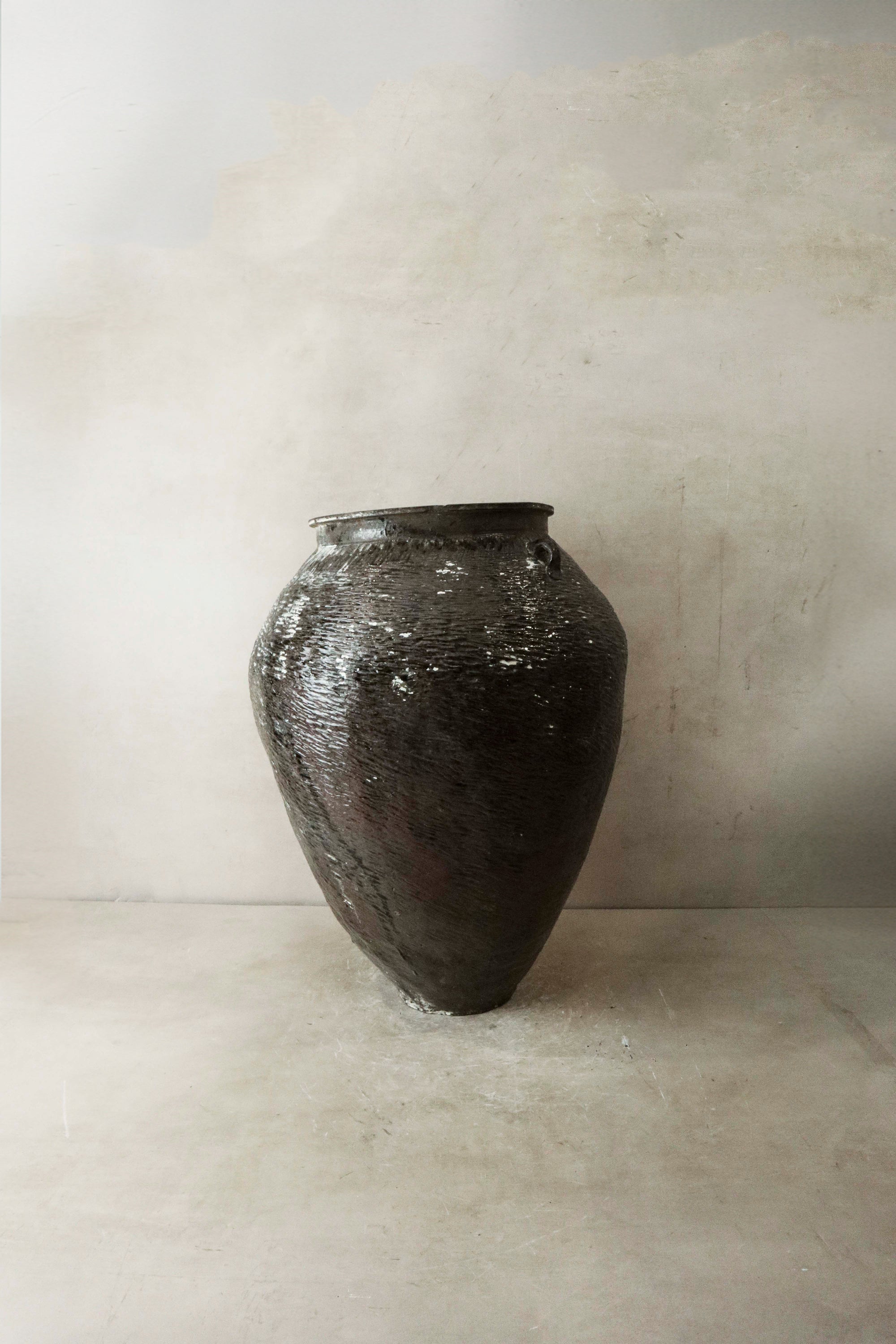 Large Vintage Brown Glazed Ceramic Pot - AS1