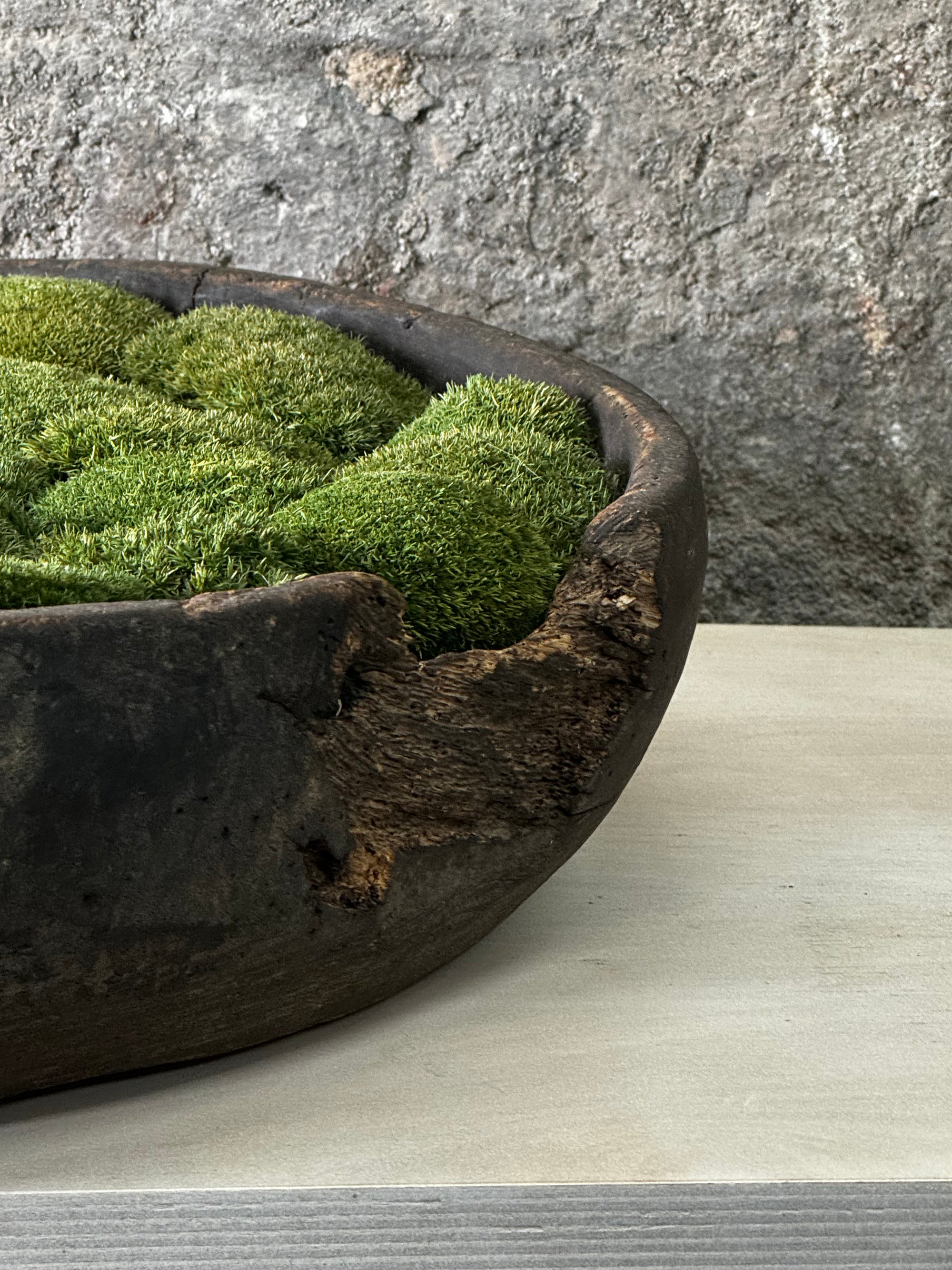 Vintage Wooden Round Bowl with preserved moss FR19