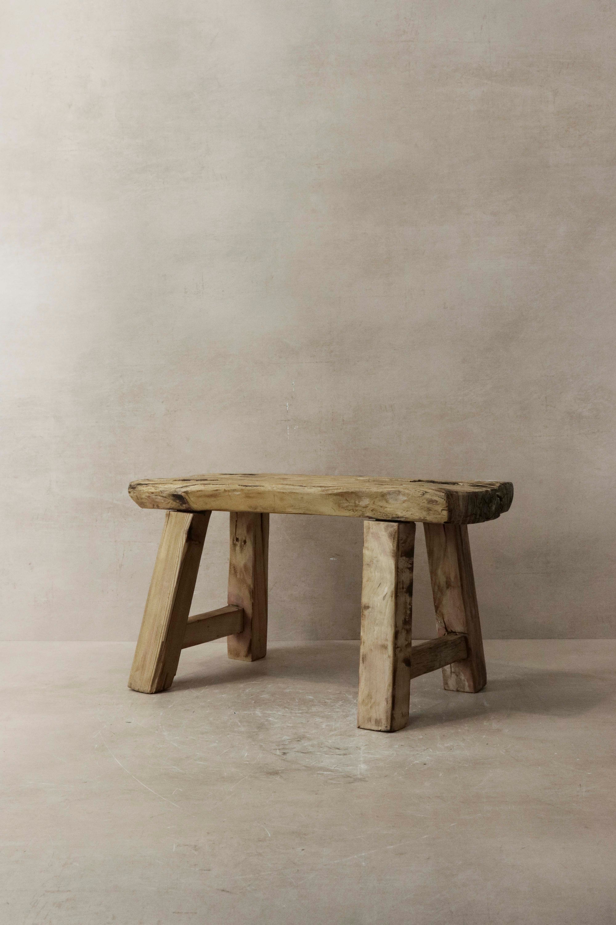 Vintage Rustic Elm Wood Stool - Small - No 8