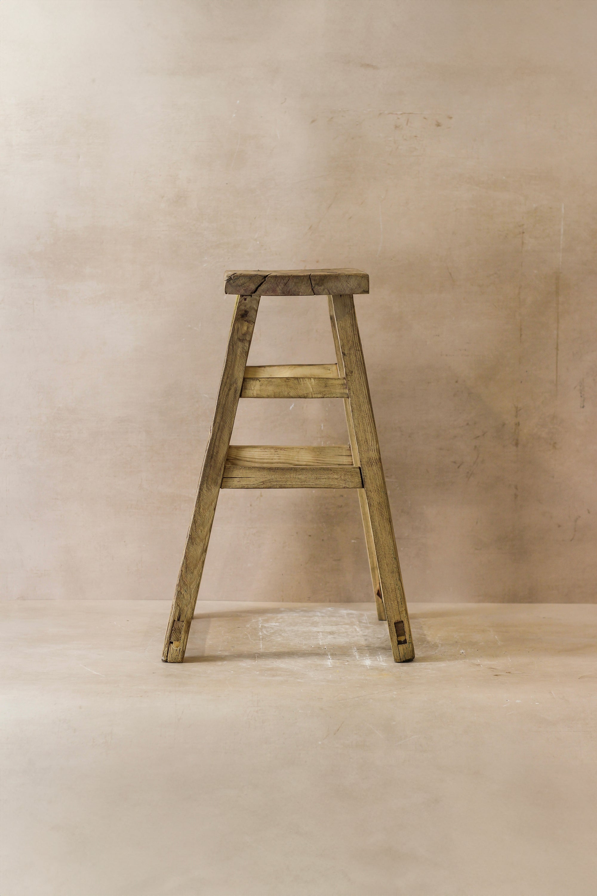 Vintage Rustic Elm Wood Stool - Medium - No 45