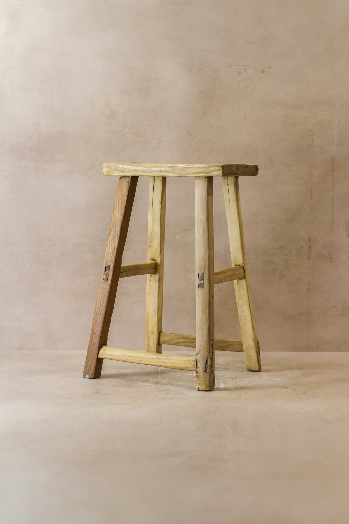 Vintage Rustic Elm Wood Stool - Medium - No 47