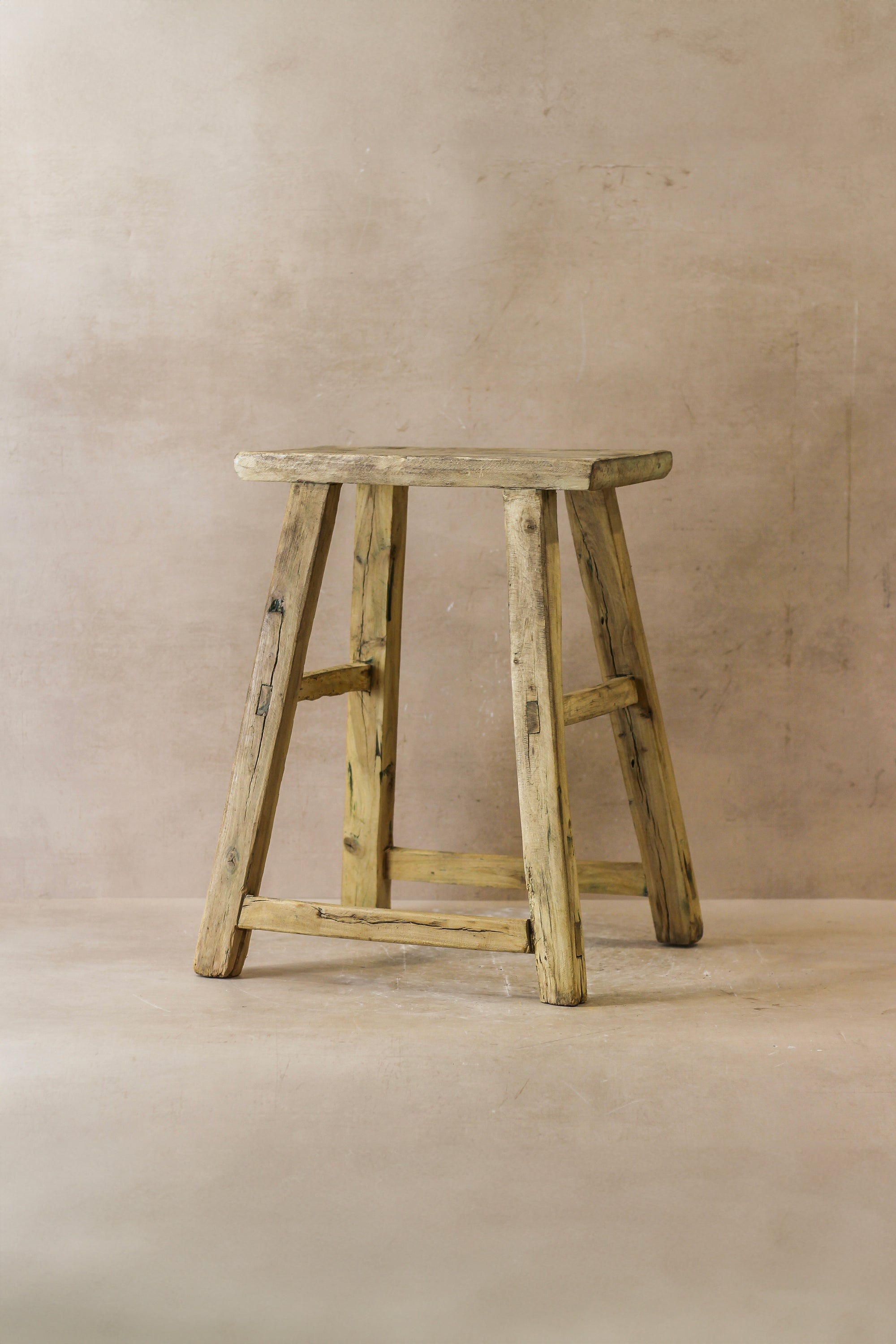 Vintage Rustic Elm Wood Stool - Medium - No 48