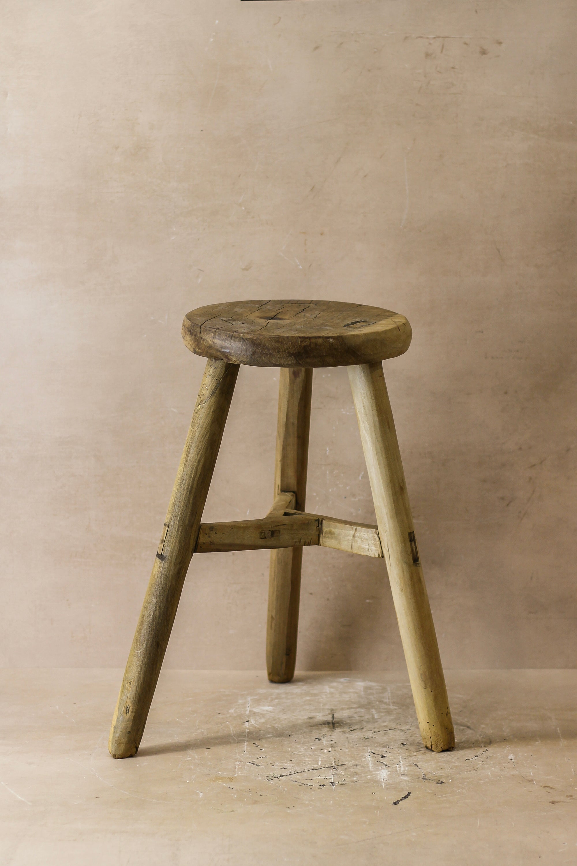 Vintage Rustic Elm Wood Stool - Round - No 43