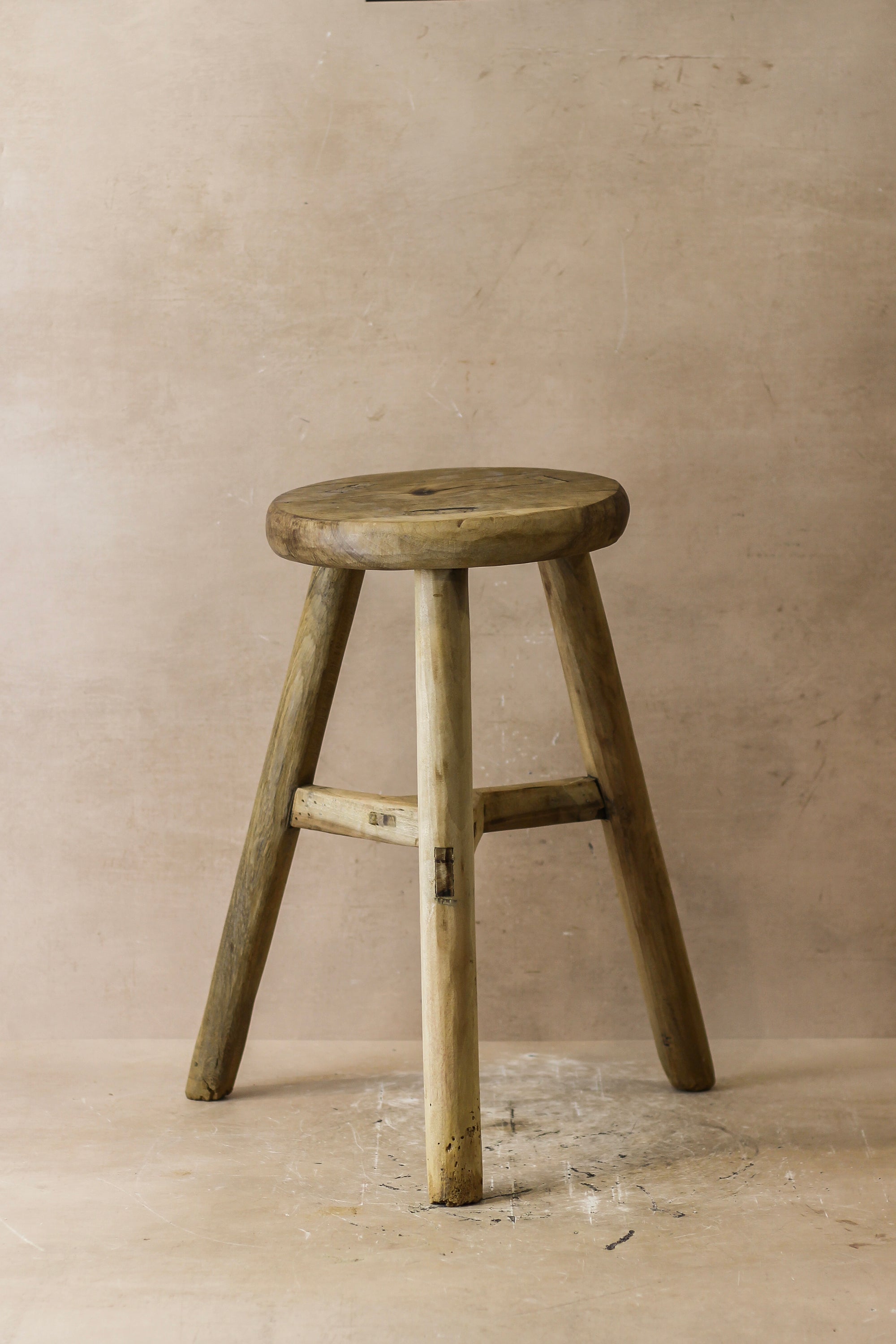 Vintage Rustic Elm Wood Stool - Round - No 43