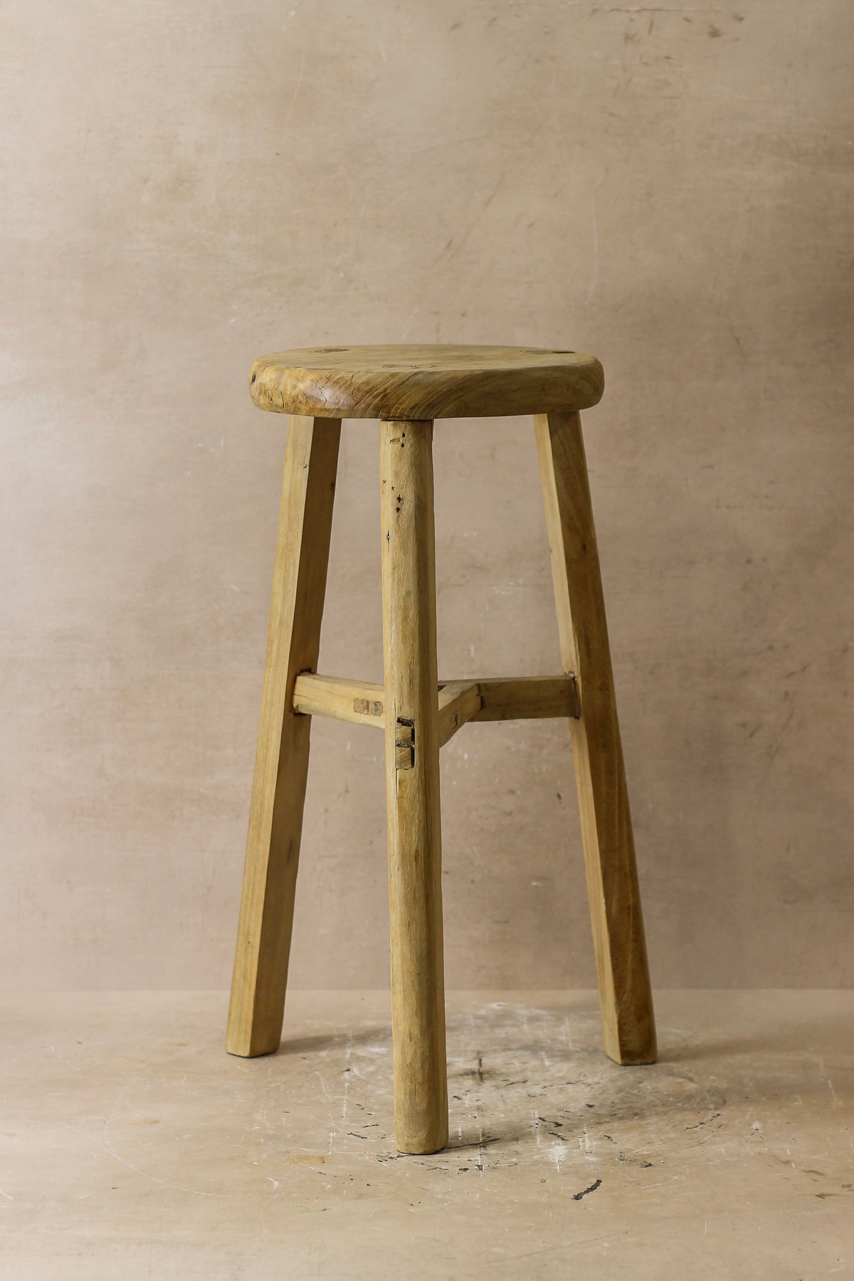 Vintage Rustic Elm Wood Stool - Round - No 44