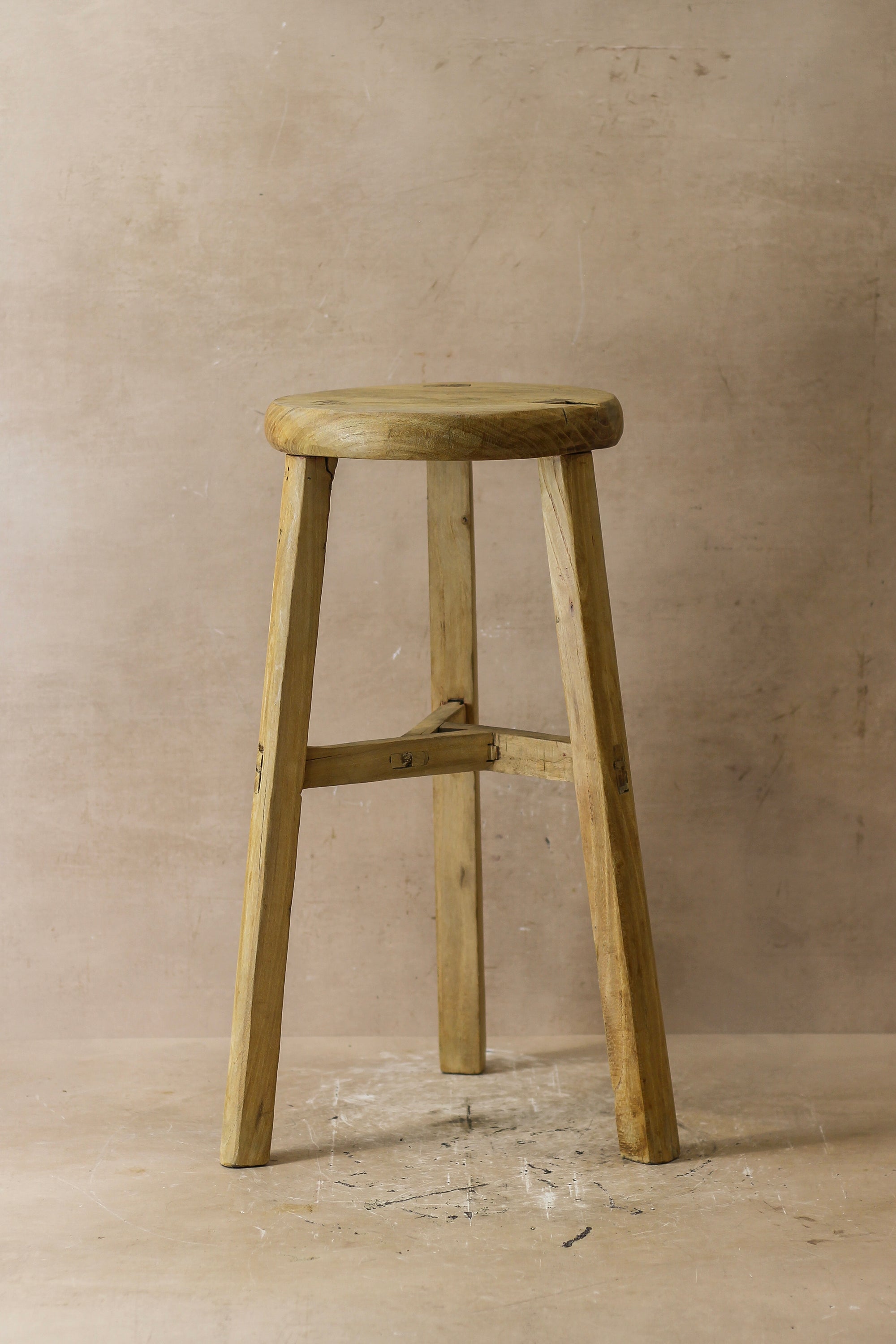 Vintage Rustic Elm Wood Stool - Round - No 44