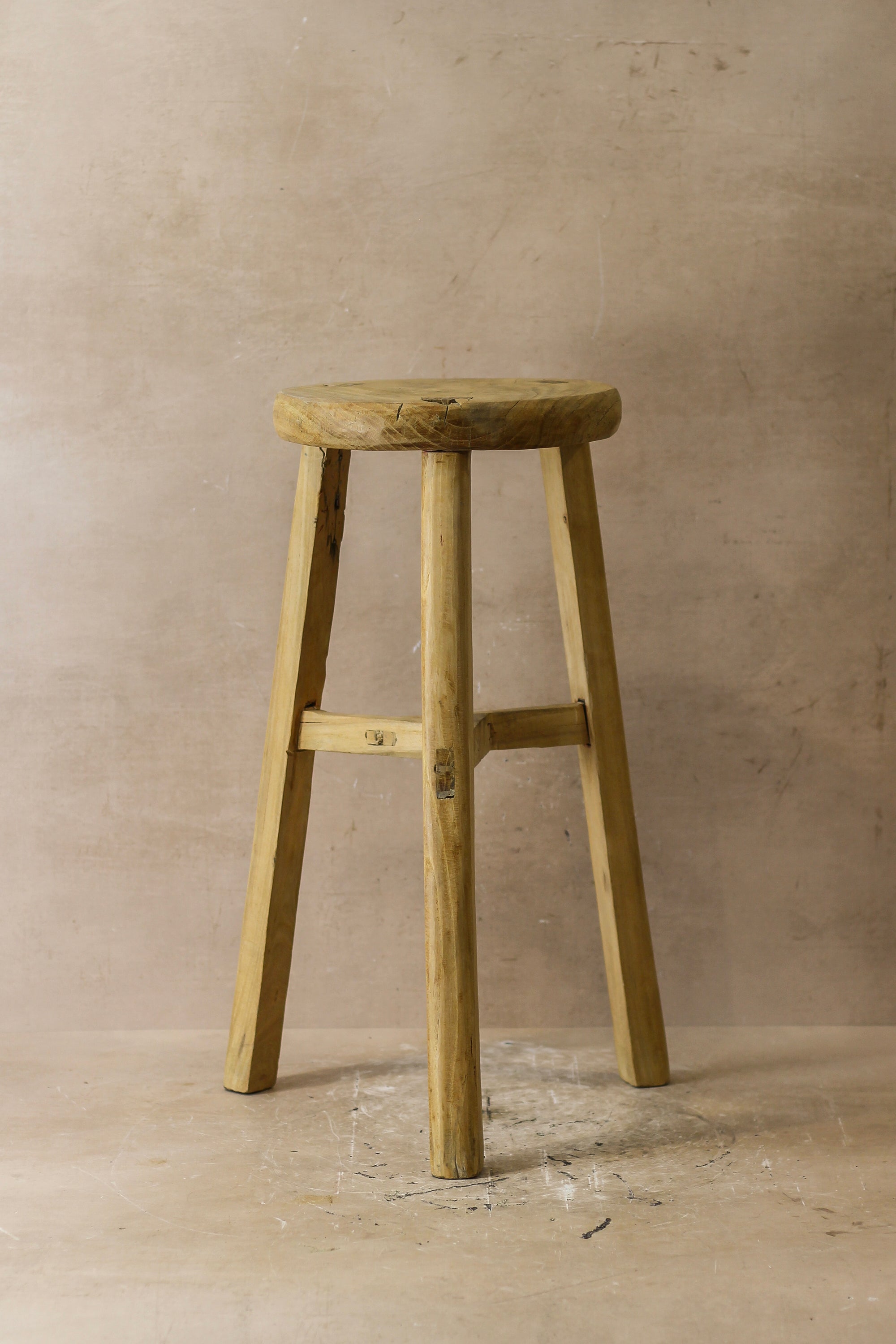 Vintage Rustic Elm Wood Stool - Round - No 44