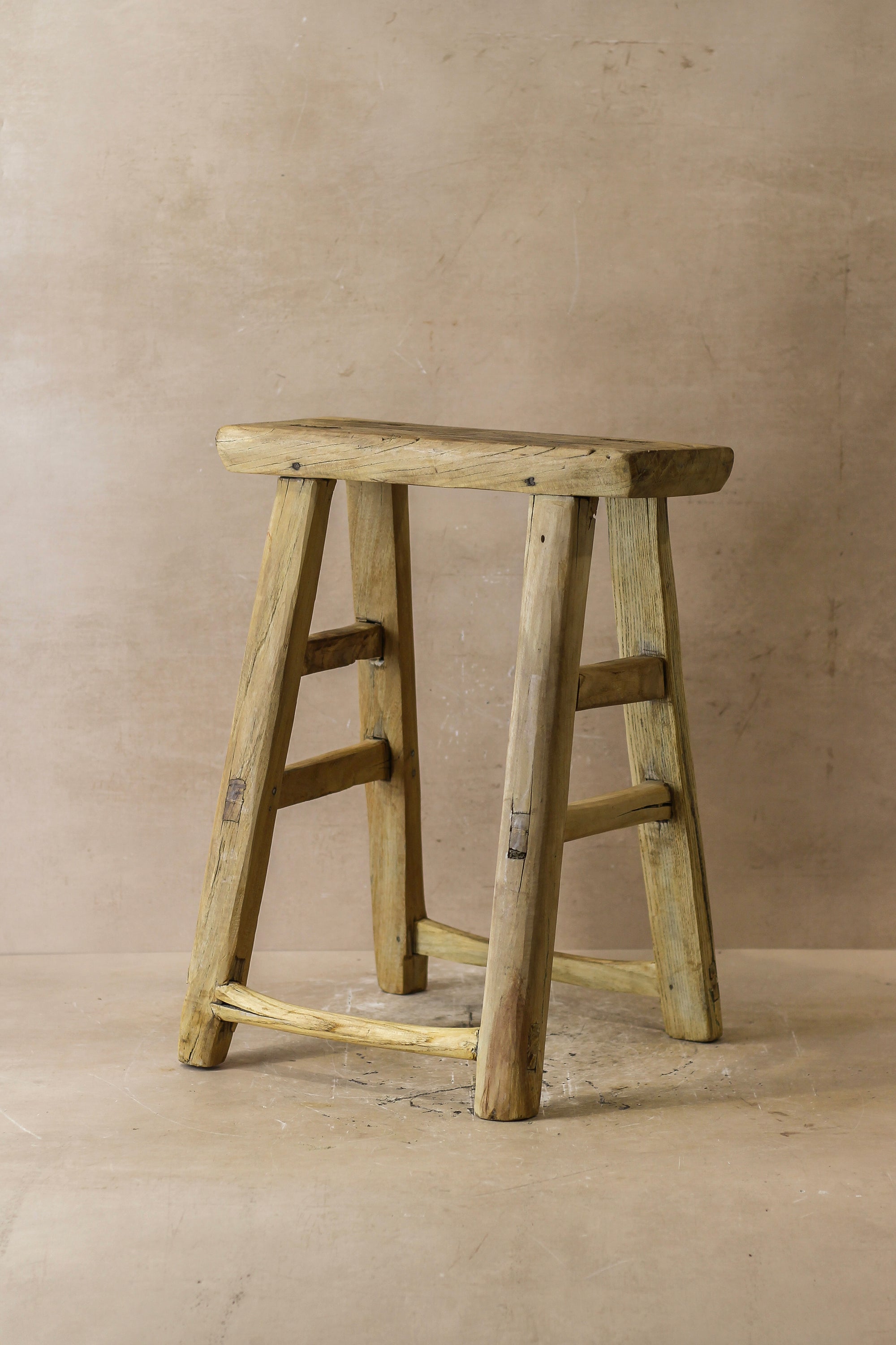 Vintage Rustic Elm Wood Stool - Medium - No 52