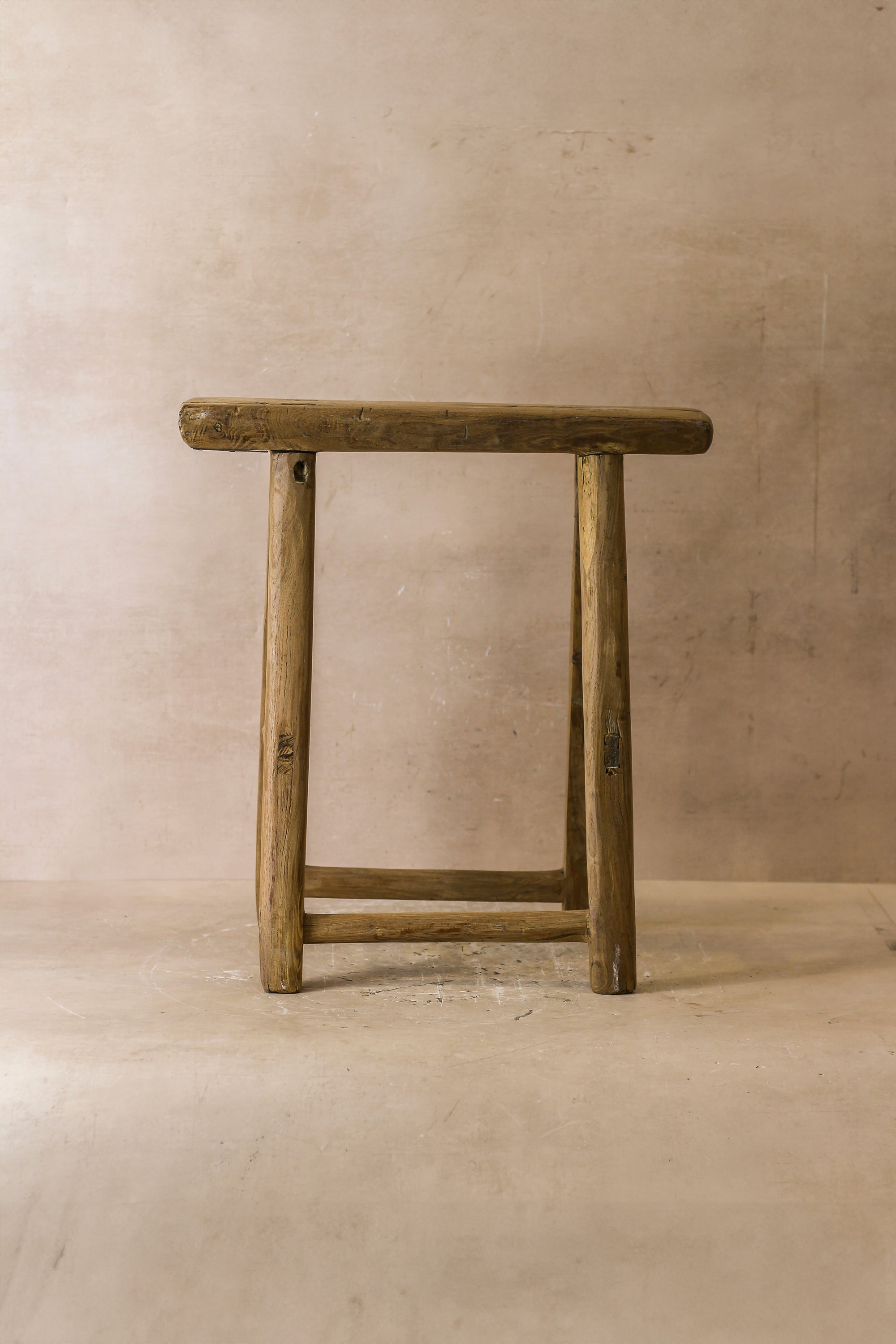 Vintage Rustic Elm Wood Stool - Medium - No 53