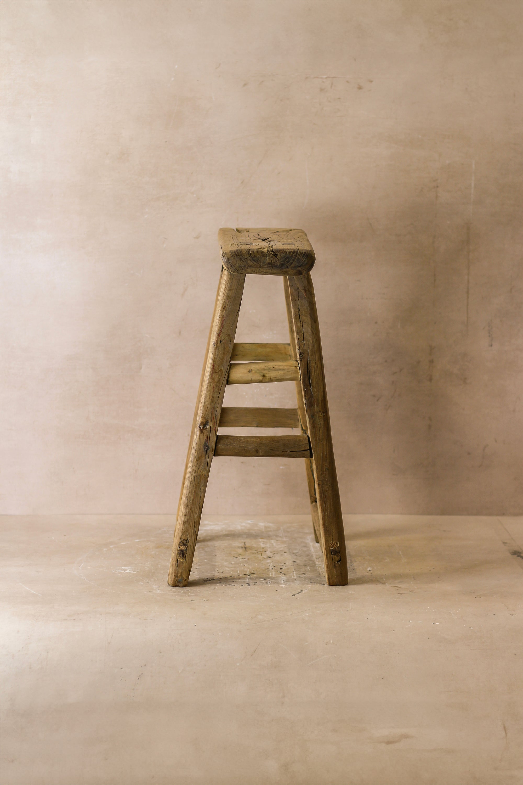 Vintage Rustic Elm Wood Stool - Medium - No 53