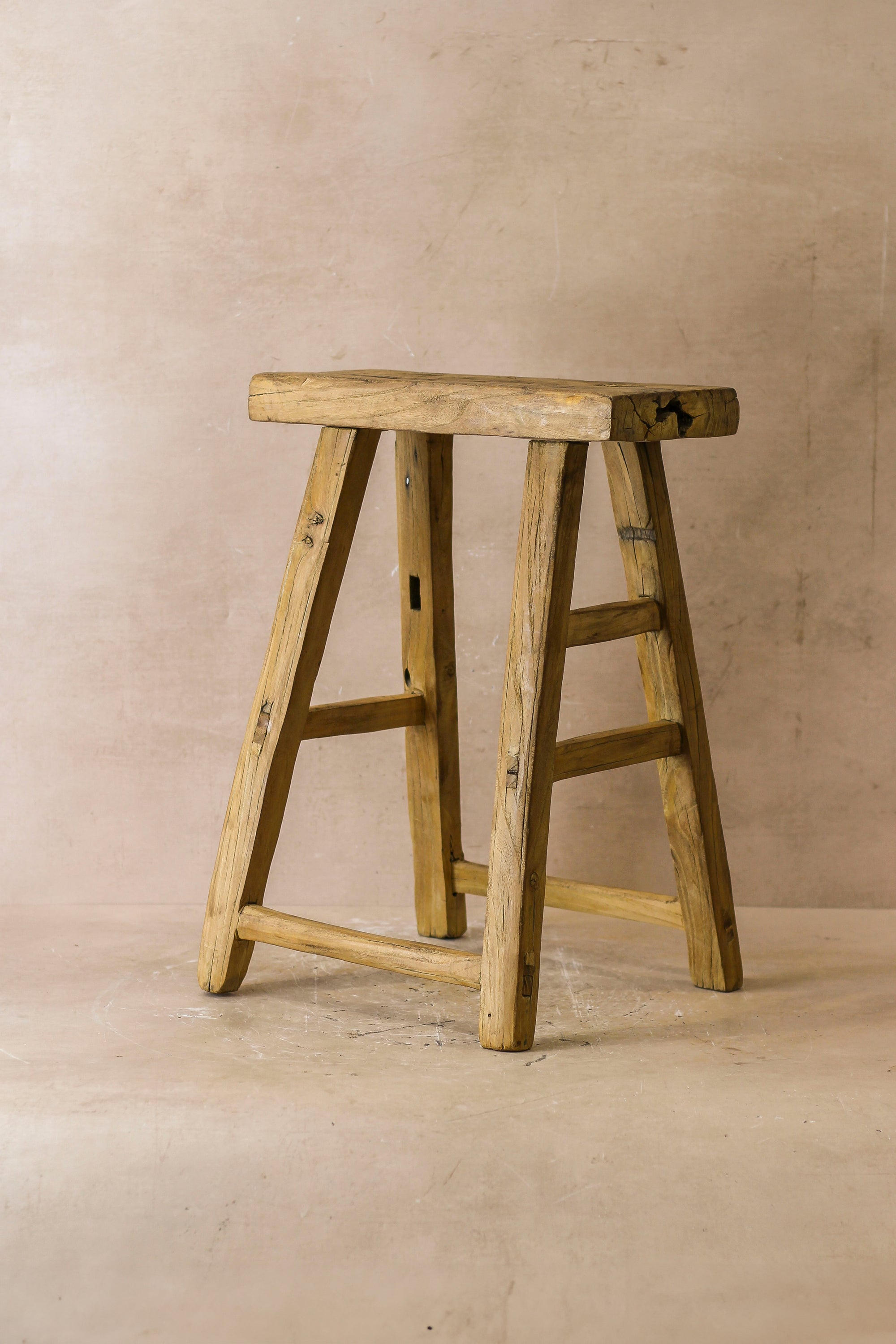 Vintage Rustic Elm Wood Stool - Medium - No 54