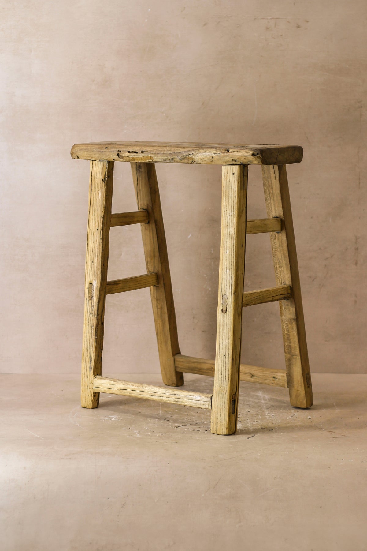 Vintage Rustic Elm Wood Stool - Medium - No 56