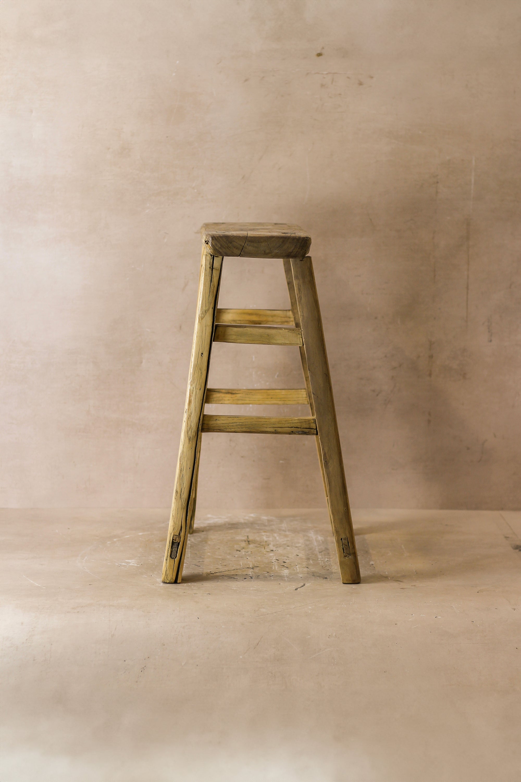 Vintage Rustic Elm Wood Stool - Medium - No 56