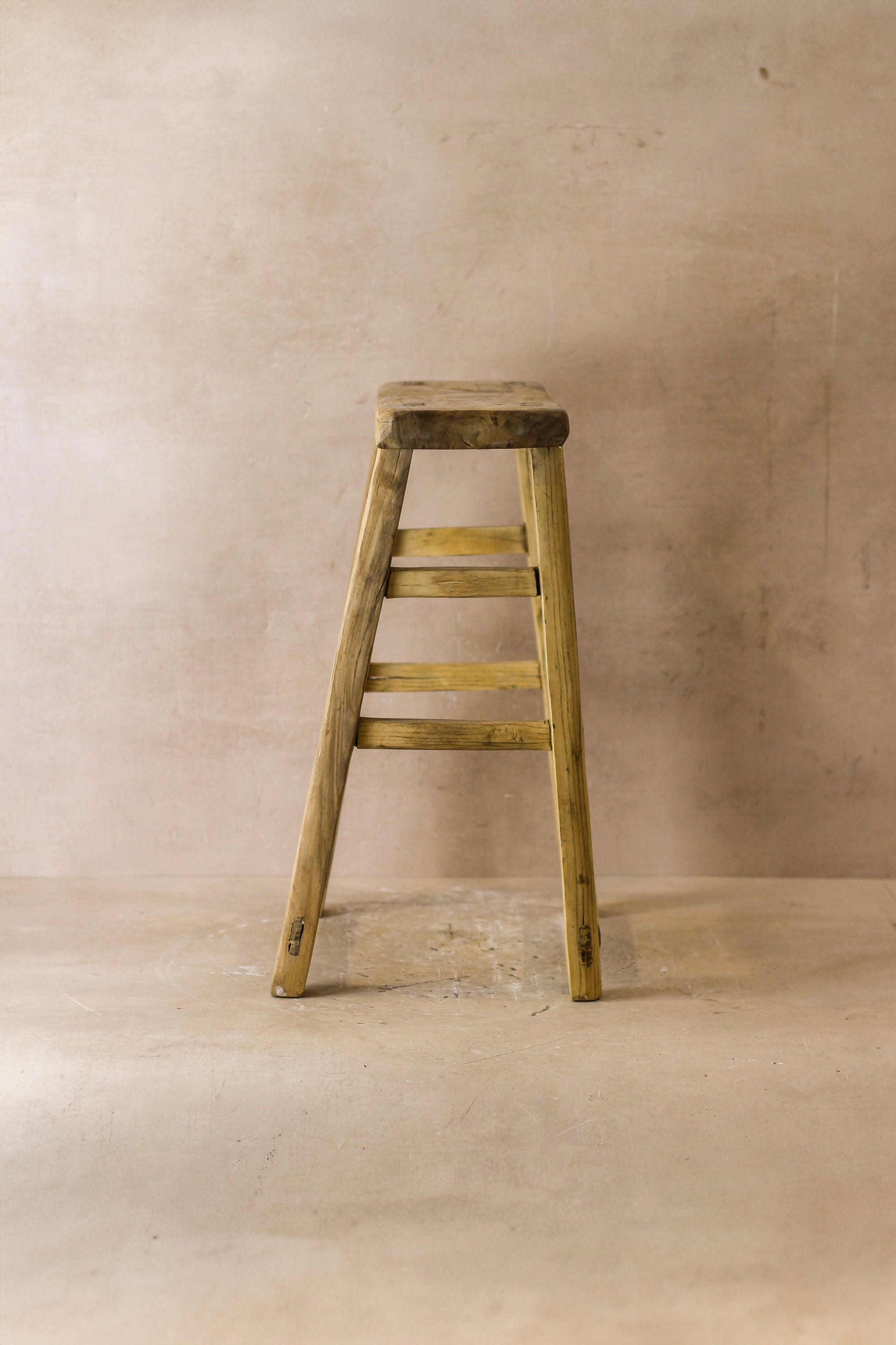 Vintage Rustic Elm Wood Stool - Medium - No 56